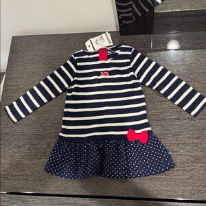 Week  end  a la mer Navy and White Striped Dress with Red Accents size 12 m